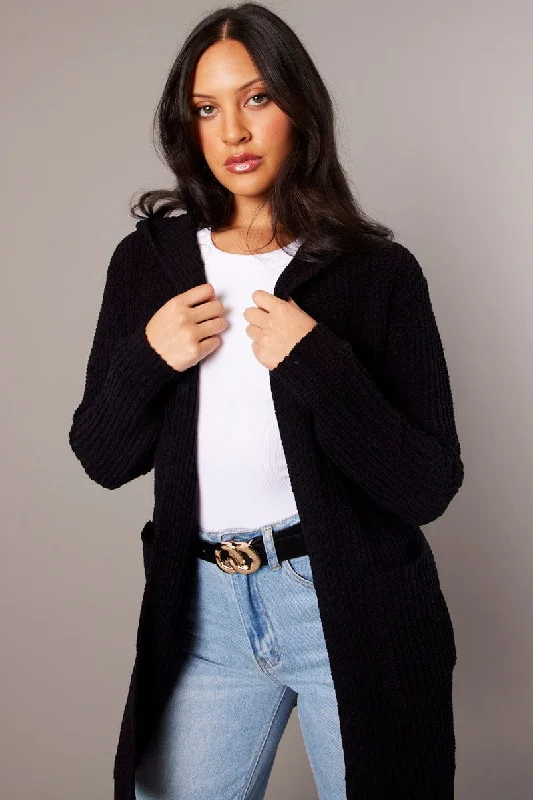 v neck women cardigan to elongate the necklineBlack Knit Cardigan Hooded Longline Chenille v neck women cardigan to elongate the necklineBlack Knit Cardigan Hooded Longline Chenille