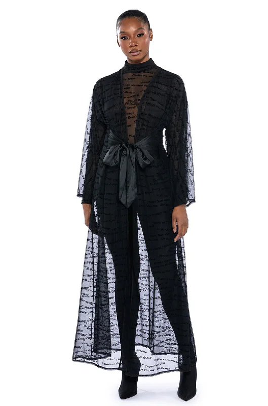 floral print women cardigan for a feminine touchBLACK VILLAGE FOUNDATION LOGO MESH DUSTER floral print women cardigan for a feminine touchBLACK VILLAGE FOUNDATION LOGO MESH DUSTER