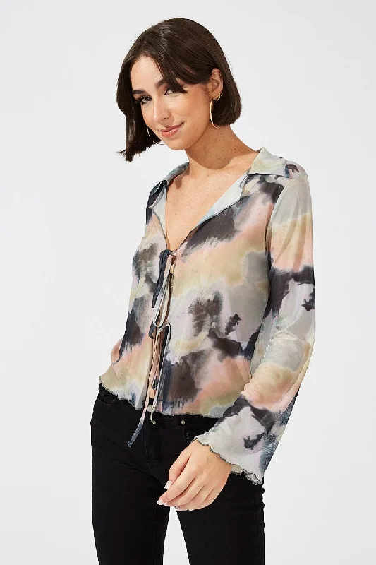 floral print women cardigan for a feminine touchBrown Abstract Mesh Cardigan Long Sleeve floral print women cardigan for a feminine touchBrown Abstract Mesh Cardigan Long Sleeve