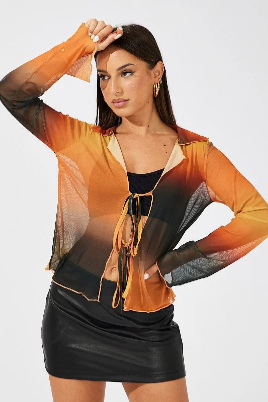 lightweight women cardigan for spring and fallBrown Abstract Mesh Cardigan Long Sleeve lightweight women cardigan for spring and fallBrown Abstract Mesh Cardigan Long Sleeve