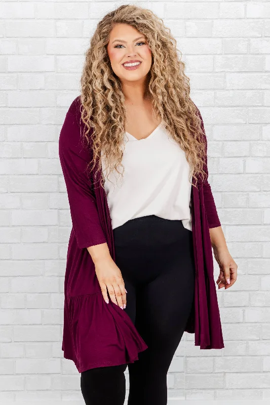 long length women cardigan with side slitsCalm My Mind Cardigan, Burgundy