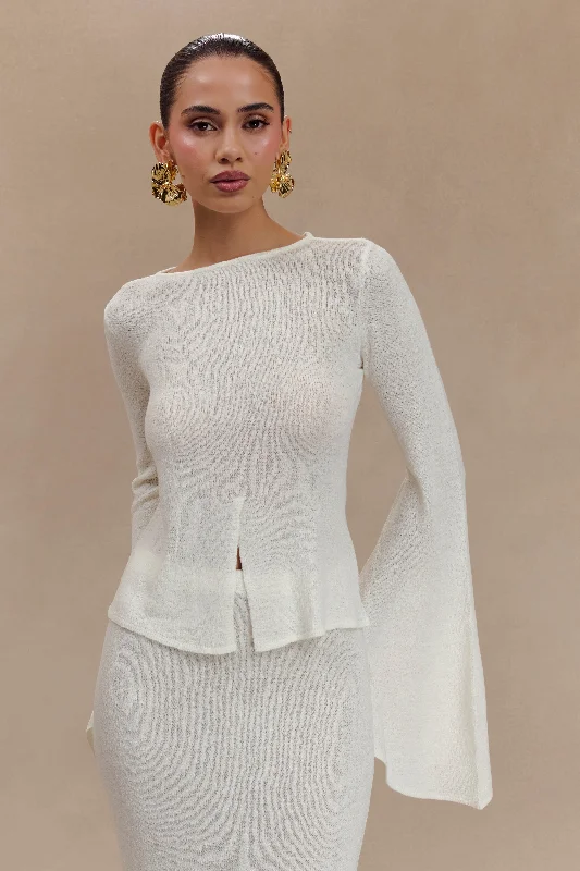 plus size women cardigan for comfortable layeringCarey Knit Flare Sleeve Top - Ivory plus size women cardigan for comfortable layeringCarey Knit Flare Sleeve Top - Ivory