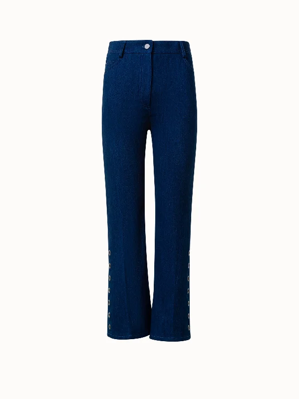 Tapered Leg Women's Wool Blend Trousers for WinterCropped Bootcut Denim Pants with Eyelet Details Tapered Leg Women's Wool Blend Trousers for WinterCropped Bootcut Denim Pants with Eyelet Details
