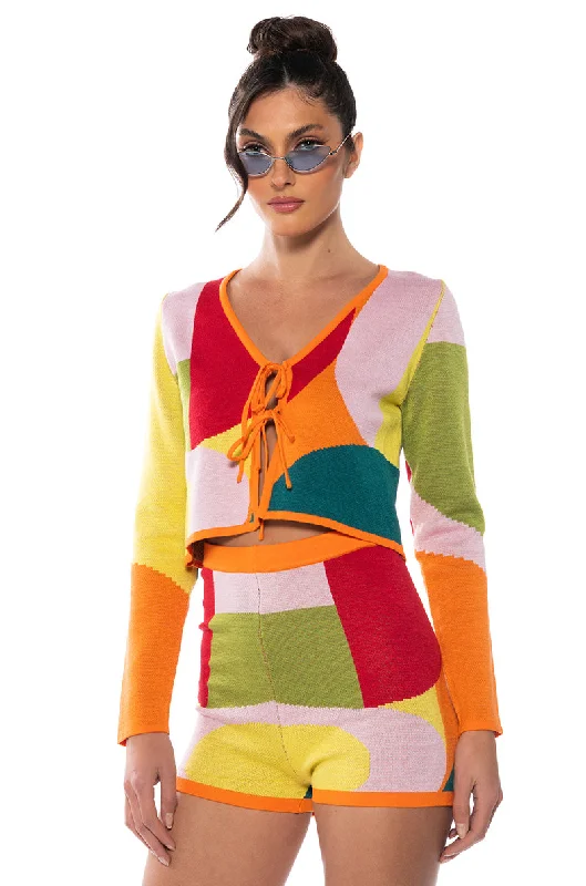 long length women cardigan with side slitsDONNA TIE FRONT CARDIGAN
