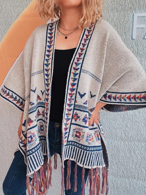oversized women cardigan for a trendy and cozy lookFringe Open Front Cardigan