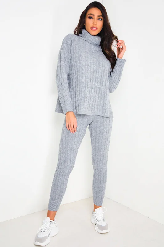 organic cotton women cardigan for an eco - friendly choiceGrey Cable Knit Co-Ord