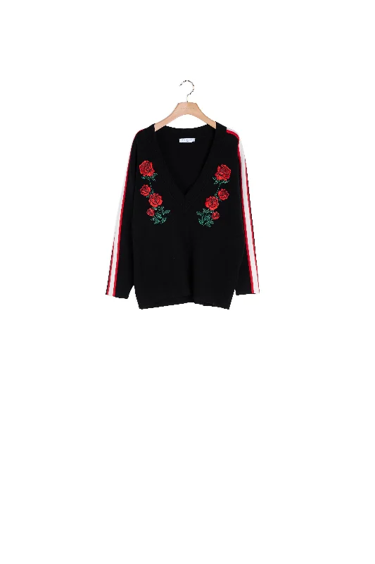 lightweight women cardigan for spring and fallPull décolleté plongeant broderies roses lightweight women cardigan for spring and fallPull décolleté plongeant broderies roses