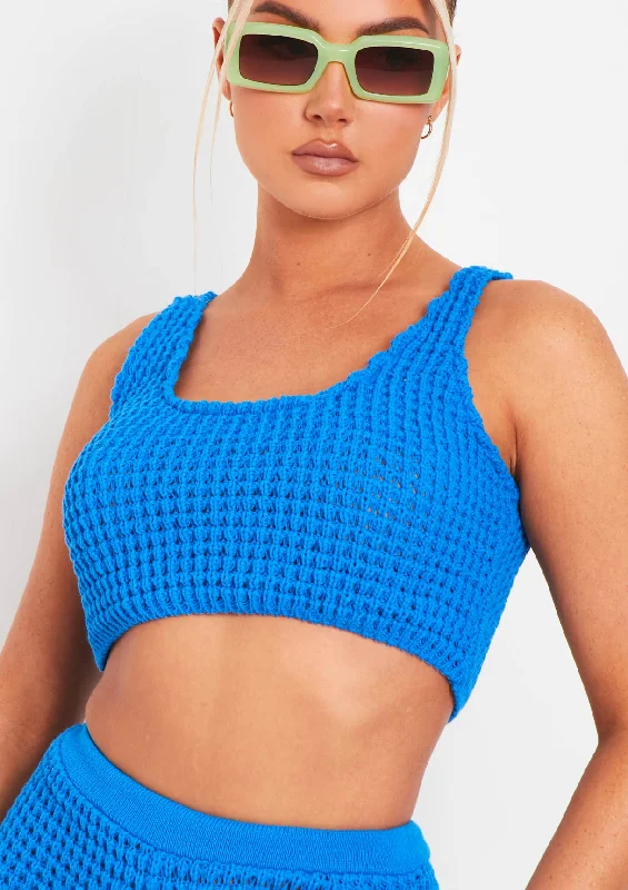 hooded women cardigan for added warmth and styleLaurel Blue Crochet Knit Crop Top