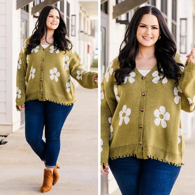 button down women cardigan with vintage buttonsLeave Flowers Cardigan, Olive