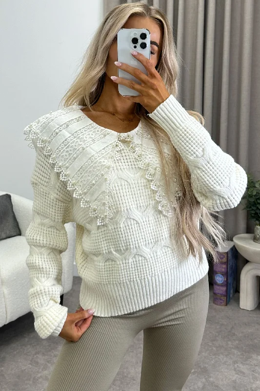 oversized women cardigan for a trendy and cozy lookMalia Cream Bead Embellished Collar Knit Jumper oversized women cardigan for a trendy and cozy lookMalia Cream Bead Embellished Collar Knit Jumper