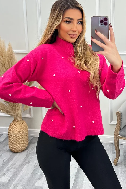 boyfriend style women cardigan for a relaxed fitNala Pink Embellished High Neck Knit Jumper boyfriend style women cardigan for a relaxed fitNala Pink Embellished High Neck Knit Jumper