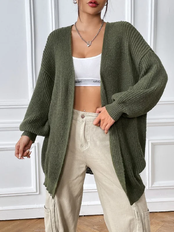 v neck women cardigan to elongate the necklineOpen Front Long Sleeve Cardigan
