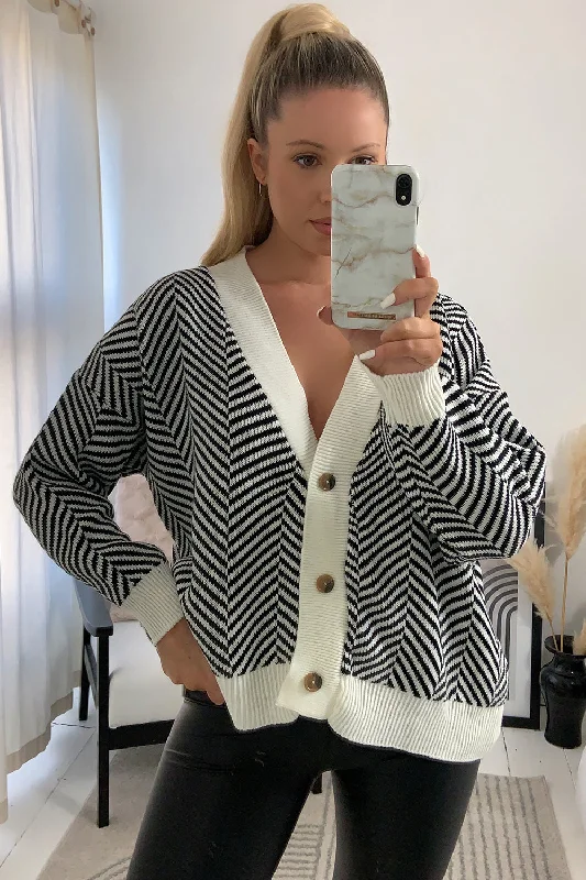 machine washable women cardigan for easy careShyla Black and White Stripe Button Up Knit Cardigan machine washable women cardigan for easy careShyla Black and White Stripe Button Up Knit Cardigan