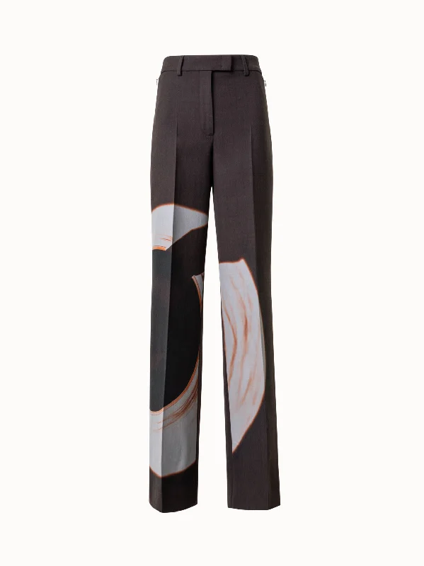Tapered Leg Women's Wool Blend Trousers for WinterWide-Leg Wool Pants with Mocca Loop Print Tapered Leg Women's Wool Blend Trousers for WinterWide-Leg Wool Pants with Mocca Loop Print