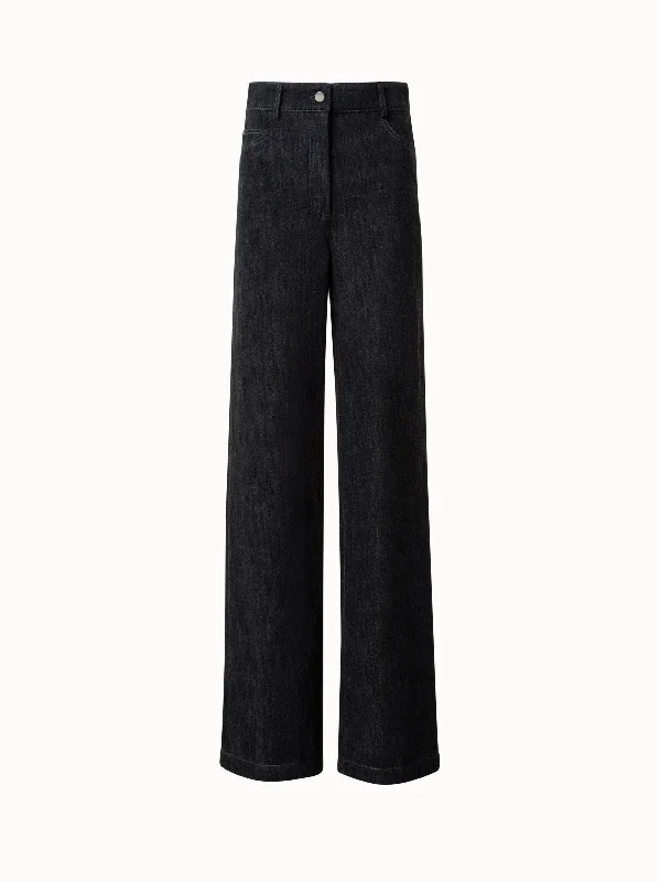 Bootcut Style Women's Stretch Denim Jeans in Dark WashWinter Denim Wide Leg Pants