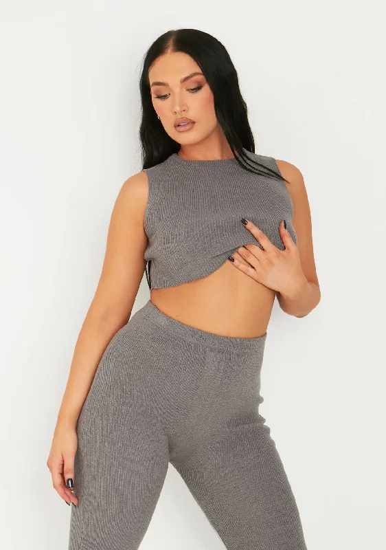sequin embellished women cardigan for special occasionsZamia Charcoal Knitted Sleeveless Crop Top sequin embellished women cardigan for special occasionsZamia Charcoal Knitted Sleeveless Crop Top