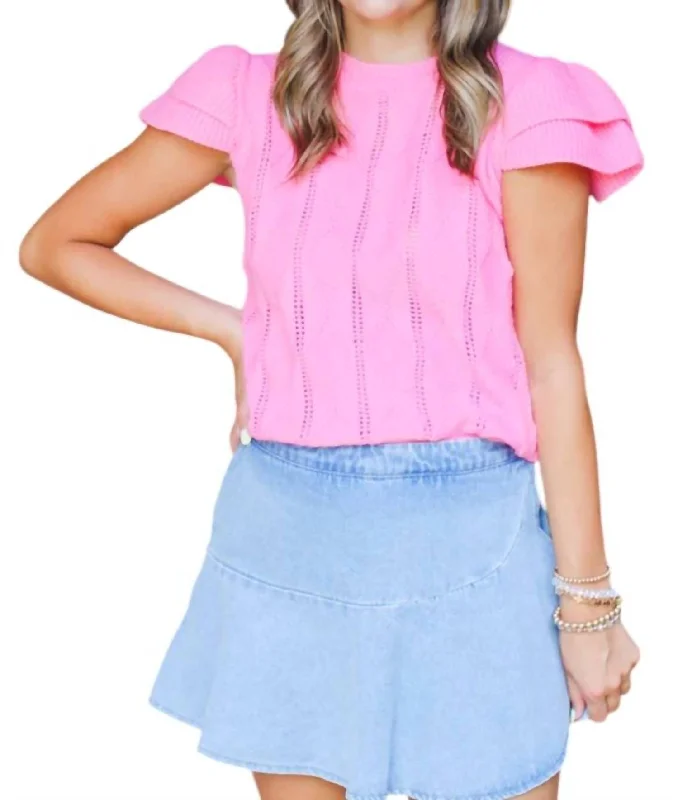 Short Sleeve Women's Cotton Blend Sweaters in Pastel ColorsBrittan Butterfly Sleeve Sweater Top In Hot Pink Short Sleeve Women's Cotton Blend Sweaters in Pastel ColorsBrittan Butterfly Sleeve Sweater Top In Hot Pink