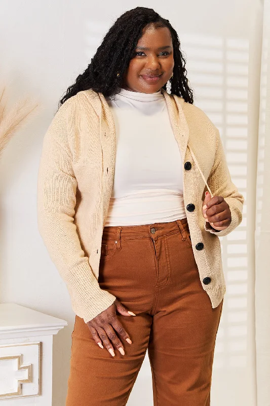 Women's Cropped Knit Tops with Ruffled Sleeves for a Feminine LookButton-Down Long Sleeve Hooded Sweater Women's Cropped Knit Tops with Ruffled Sleeves for a Feminine LookButton-Down Long Sleeve Hooded Sweater