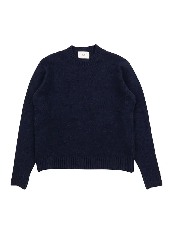 High - Low Hem Women's Cashmere - Blended SweatersChain Crew- Navy Mohair