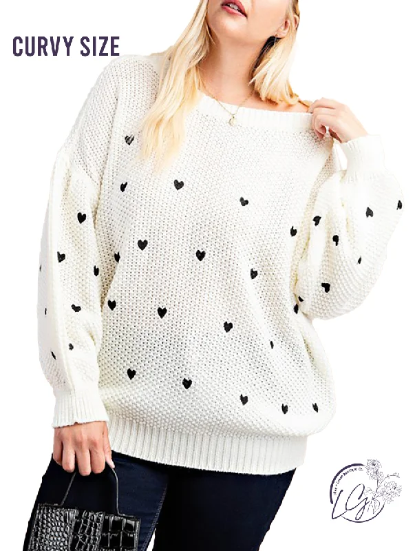 Bell - Sleeve Women's Mohair - Wool Blend SweatersCurvy Heart to Heart Embroidered Sweater Bell - Sleeve Women's Mohair - Wool Blend SweatersCurvy Heart to Heart Embroidered Sweater