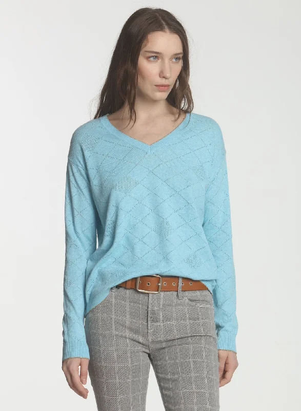 High - Low Hem Women's Cashmere - Blended SweatersDiamond Mesh Vee - Pool