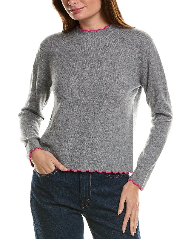 Plus Size Women's Knit Ponchos with Fringe Details for a Boho VibeForte Cashmere Scallop Edge Boxy Cashmere Sweater Plus Size Women's Knit Ponchos with Fringe Details for a Boho VibeForte Cashmere Scallop Edge Boxy Cashmere Sweater
