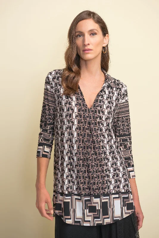 Plus Size Women's Sequined Sweaters for Special OccasionsJoseph Ribkoff Geometric Print, V-Neck Blouse Plus Size Women's Sequined Sweaters for Special OccasionsJoseph Ribkoff Geometric Print, V-Neck Blouse