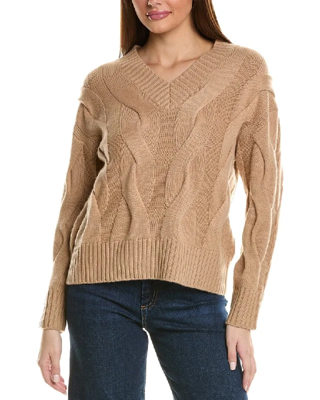Solid - Color Women's Knit T - Shirts in a Lightweight MaterialHannah Rose Wide Cable V-Neck Wool & Cashmere-Blend Sweater Solid - Color Women's Knit T - Shirts in a Lightweight MaterialHannah Rose Wide Cable V-Neck Wool & Cashmere-Blend Sweater