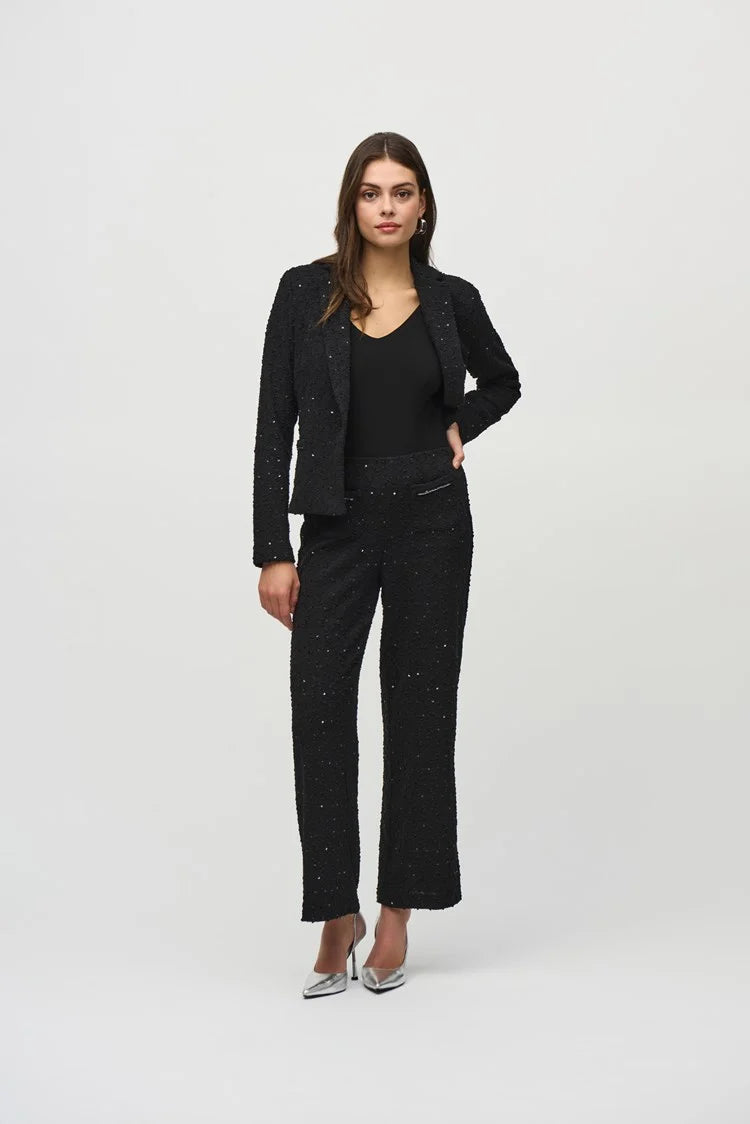 Plus Size Women's Side - Slit Sweaters in Bold SolidsJoseph Ribkoff Black Sequins Bouclé Wide-Leg Pull-On Pants Plus Size Women's Side - Slit Sweaters in Bold SolidsJoseph Ribkoff Black Sequins Bouclé Wide-Leg Pull-On Pants
