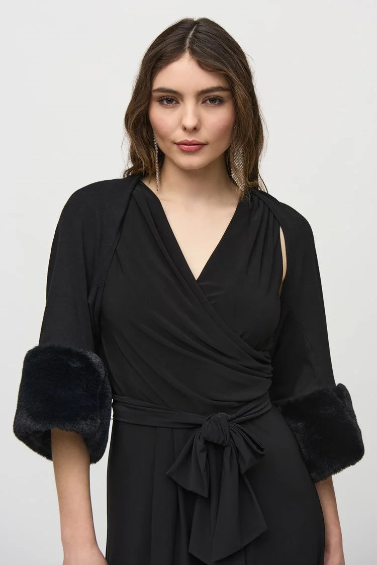 High - Low Hem Women's Cashmere - Blended SweatersJoseph Ribkoff Black Sweater Knit Bolero With Faux Fur Trim High - Low Hem Women's Cashmere - Blended SweatersJoseph Ribkoff Black Sweater Knit Bolero With Faux Fur Trim