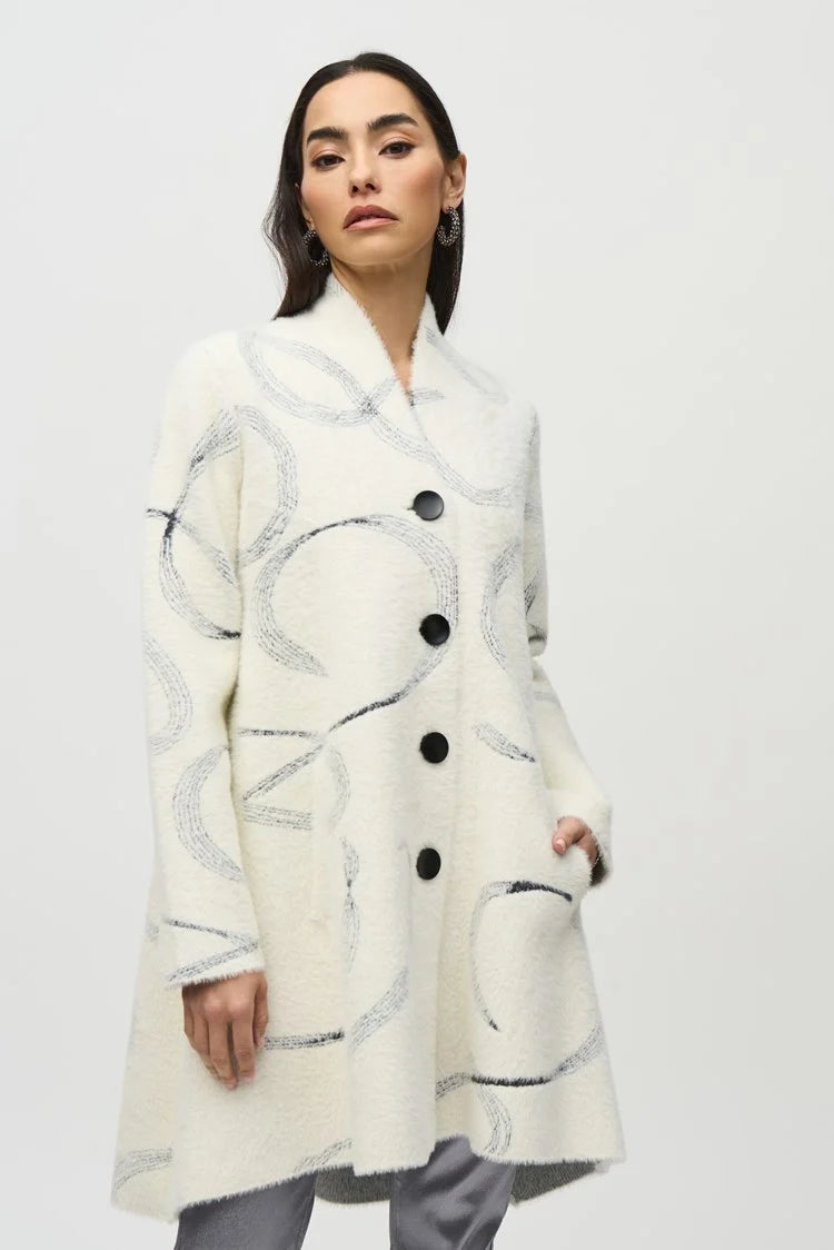 Hooded Women's Fleece - Lined Sweaters for WinterJoseph Ribkoff Abstract Jacquard Sweater Coat Hooded Women's Fleece - Lined Sweaters for WinterJoseph Ribkoff Abstract Jacquard Sweater Coat