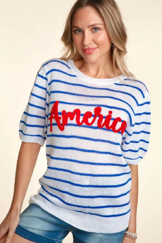 Striped Women's Knit Pullovers in a Classic PatternLetter Embroidery Striped Knit Top Striped Women's Knit Pullovers in a Classic PatternLetter Embroidery Striped Knit Top