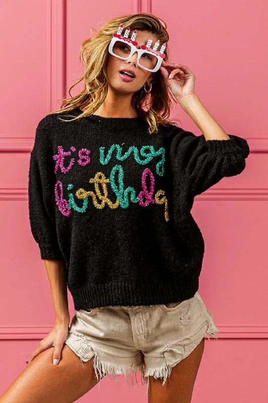 Solid - Color Women's Knit T - Shirts in a Lightweight MaterialMetallic Letter Puff Sleeve Hairy Sweater Solid - Color Women's Knit T - Shirts in a Lightweight MaterialMetallic Letter Puff Sleeve Hairy Sweater
