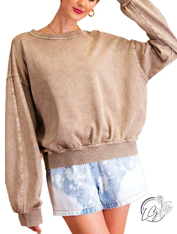 Split - Hem Women's Linen Blend Sweaters for SpringCurvy Headed You Home Mineral Washed Pullover Split - Hem Women's Linen Blend Sweaters for SpringCurvy Headed You Home Mineral Washed Pullover