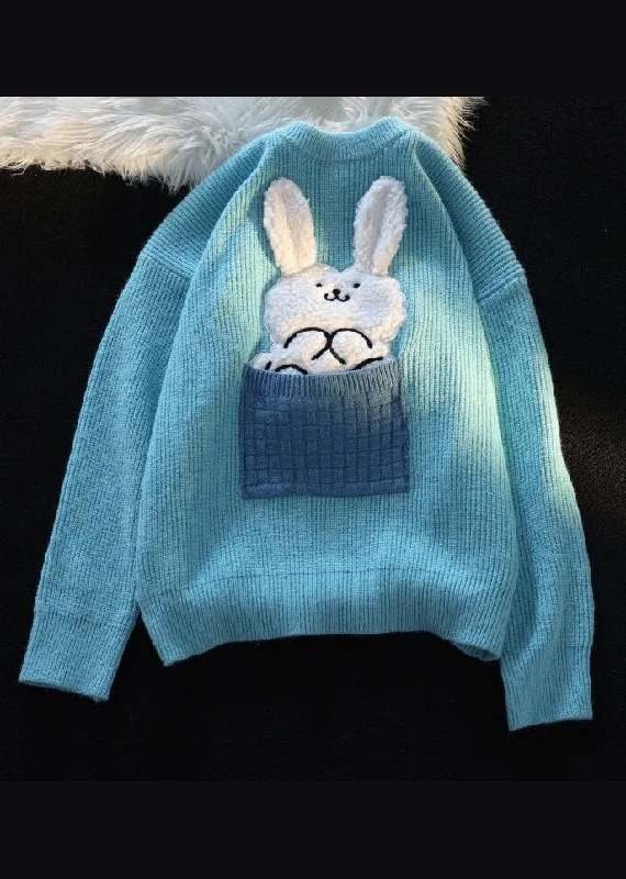 Tie - Front Women's Lambswool Sweaters in Pastel HuesModern Blue O Neck Character Thick Patchwork Knit Sweater Fall Tie - Front Women's Lambswool Sweaters in Pastel HuesModern Blue O Neck Character Thick Patchwork Knit Sweater Fall