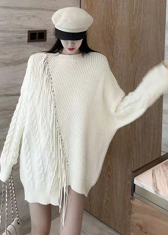 Sleeveless Women's Silk - Trimmed Sweaters for SummerOriginal Design White O Neck Tasseled Patchwork Knit Sweater Fall Sleeveless Women's Silk - Trimmed Sweaters for SummerOriginal Design White O Neck Tasseled Patchwork Knit Sweater Fall