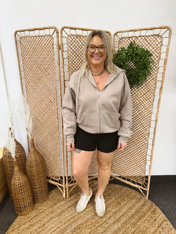 Split - Hem Women's Linen Blend Sweaters for SpringRae Mode Taupe Zip Up Sweatshirt
