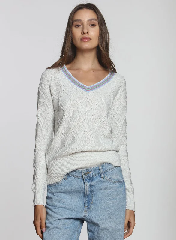 Hooded Women's Fleece - Lined Sweaters for WinterSerena Cable Vee - Snow