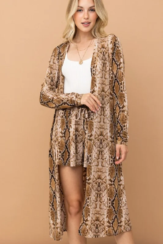 Plus Size Women's Oversized Knit Tops in Neutral ColorsSnake Print Kimono Open Front Longline Cardigan Plus Size Women's Oversized Knit Tops in Neutral ColorsSnake Print Kimono Open Front Longline Cardigan