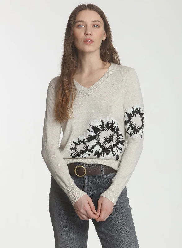 Plus Size Women's Belted Cable Knit SweatersSunflower Vee - Stone Combo
