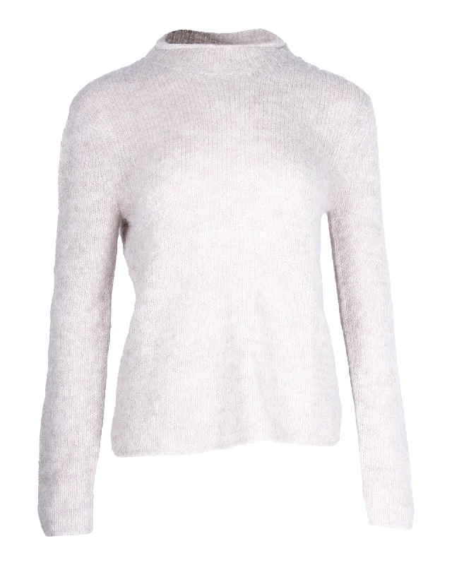 Plaid Women's Knit Button - Up Tops in a Preppy LookTheory Mock-Neck Sweater in Beige Alpaca Wool Plaid Women's Knit Button - Up Tops in a Preppy LookTheory Mock-Neck Sweater in Beige Alpaca Wool