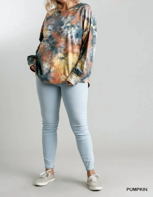 V - Neck Women's Knit Tops with Lace Trim for a Romantic TouchTie Dye Lounge Plus Top In Pumpkin V - Neck Women's Knit Tops with Lace Trim for a Romantic TouchTie Dye Lounge Plus Top In Pumpkin