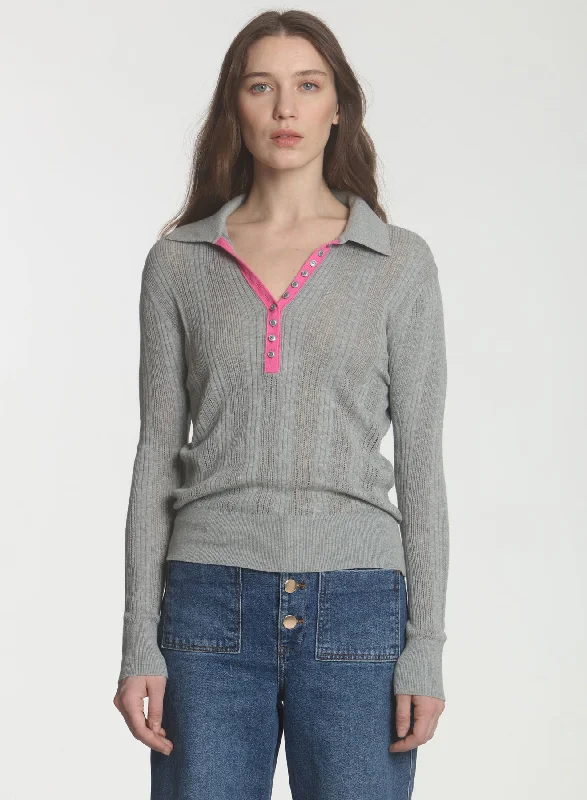 Women's Long Sleeve Turtleneck Cashmere SweatersVanessa Polo - Fog/pink