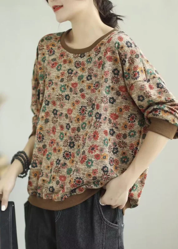 Plus Size Women's Belted Cable Knit SweatersVintage Khaki O-Neck Print Cotton Knit Sweaters Fall