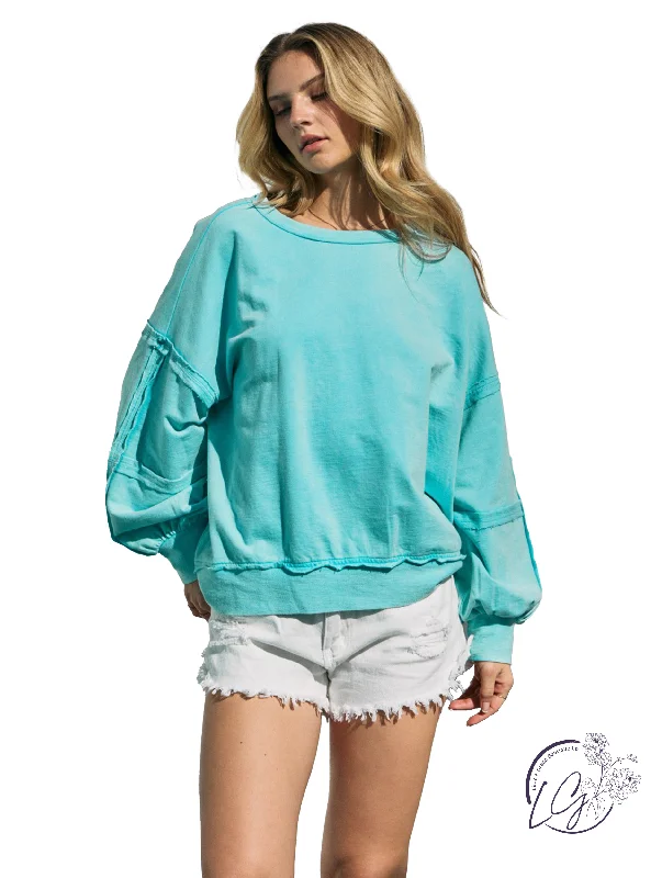 Plus Size Women's Ruffled Hem Sweaters in Floral PrintsWashed Crewneck Sweatshirt