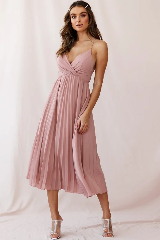 Ruffled Women Dress with Multiple Layers for a Playful and Girly StyleArtemis Accordion Pleat Strappy Back Midi Dress Blush Ruffled Women Dress with Multiple Layers for a Playful and Girly StyleArtemis Accordion Pleat Strappy Back Midi Dress Blush