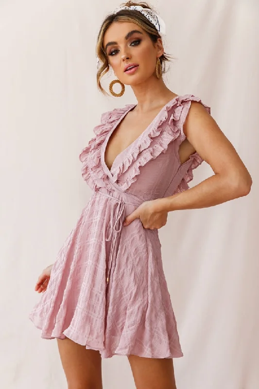 Off - the - Shoulder Women Dress for a Romantic and Feminine LookAsher Layered Frill Neckline Mini Dress Blush Off - the - Shoulder Women Dress for a Romantic and Feminine LookAsher Layered Frill Neckline Mini Dress Blush