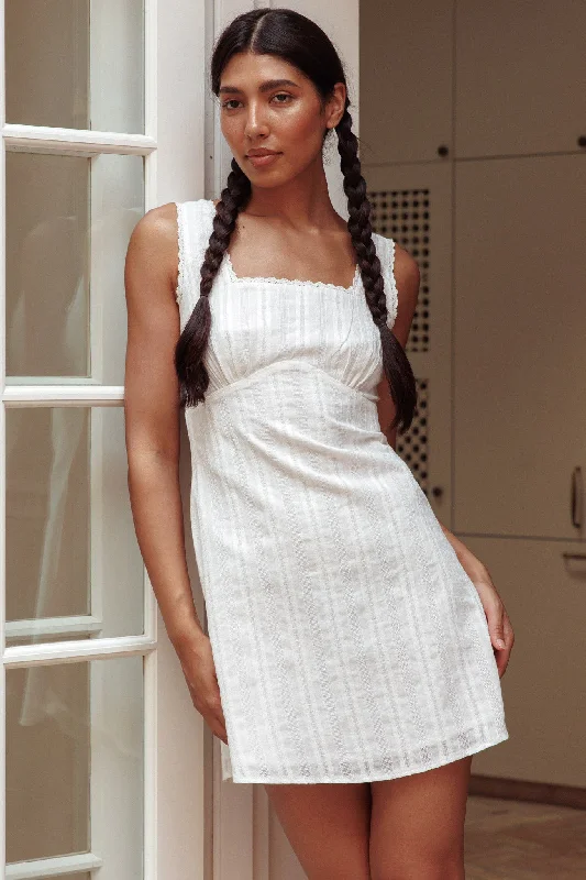 Mini Women Dress with a Short Hem for a Young and Trendy StyleAura Girl Square Neckline Mini Dress White Mini Women Dress with a Short Hem for a Young and Trendy StyleAura Girl Square Neckline Mini Dress White