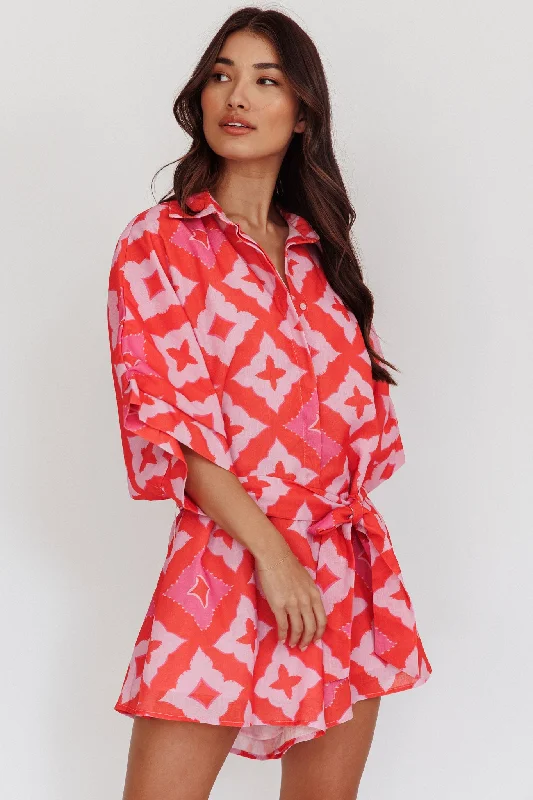 Empire Waist Women Dress to Accentuate the Bust and Conceal the WaistDaytona Beach Button-Up Romper Print Pink