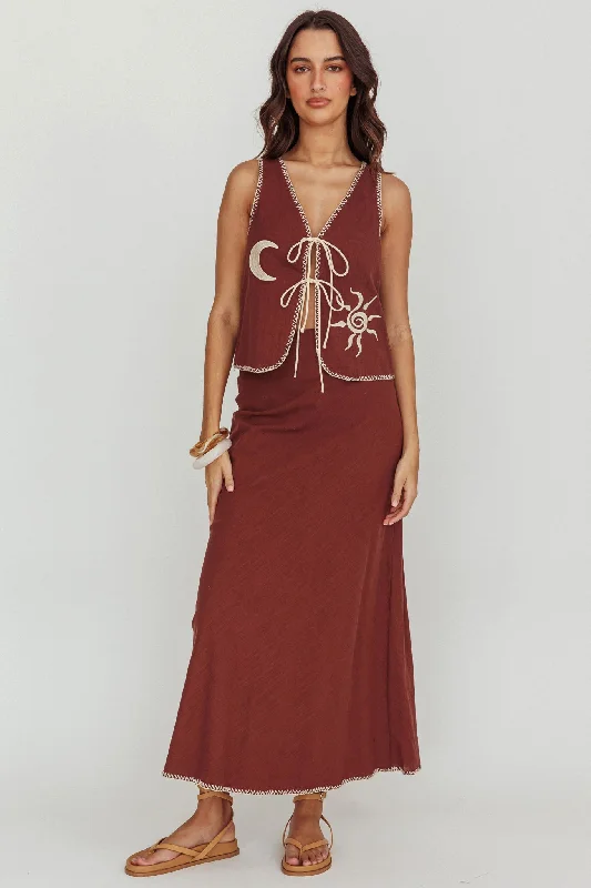 Lace - Embellished Women Dress for an Elegant and Sophisticated AppearanceDose Of Sunshine Blanket Stitch Skirt Chocolate Lace - Embellished Women Dress for an Elegant and Sophisticated AppearanceDose Of Sunshine Blanket Stitch Skirt Chocolate